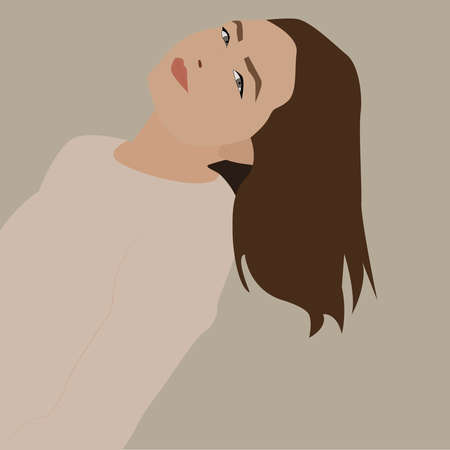 Girl with brown hair, illustration, vector on white background.のイラスト素材