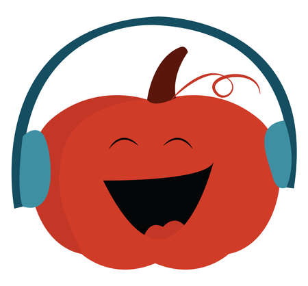 Pumpkin with headphones, illustration, vector on white background.のイラスト素材