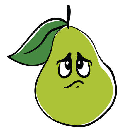 Sad green pear, illustration, vector on white background.のイラスト素材