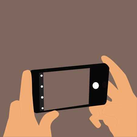 Taking picture with phone, illustration, vector on white background.のイラスト素材