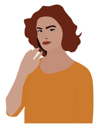 Woman in orange, illustration, vector on white background.のイラスト素材