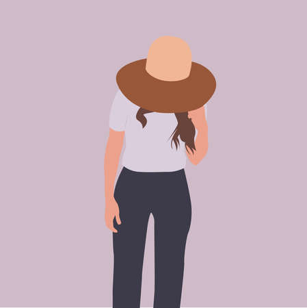 Woman with hat, illustration, vector on white background.のイラスト素材