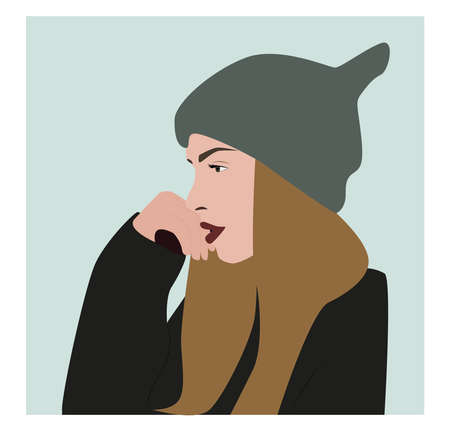 Girl with winter hat, illustration, vector on white background.のイラスト素材