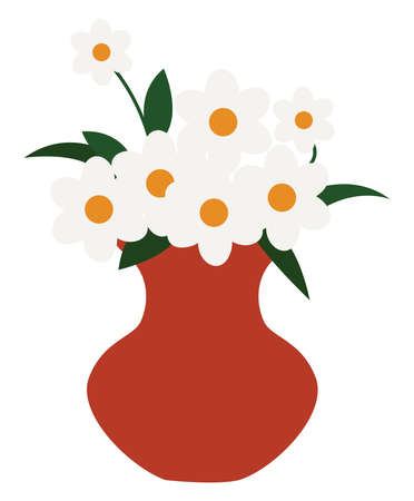Red vase with flowers, illustration, vector on white background.のイラスト素材