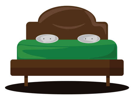 Big wooden bed, illustration, vector on white background.のイラスト素材