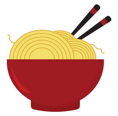 Chinese noodles, illustration, vector on white background.の写真素材