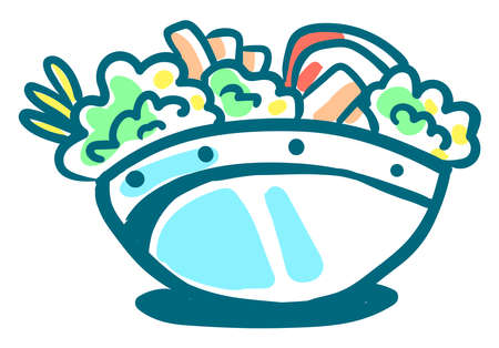 Salad in bowl, illustration, vector on white background.のイラスト素材