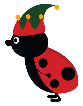 Ladybug with hat, illustration, vector on white background.のイラスト素材