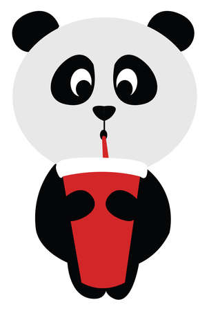 Little panda with drink, illustration, vector on white background.のイラスト素材
