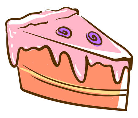 Piece of pink cake, illustration, vector on white background.