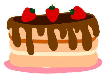 Strawberry cake, illustration, vector on white background.