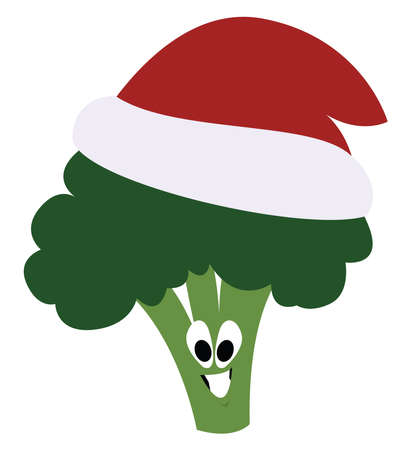 Broccoli with hat, illustration, vector on white background.のイラスト素材