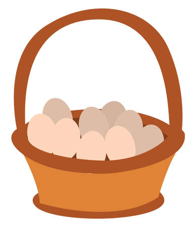 Basket with eggs, illustration, vector on white background.のイラスト素材