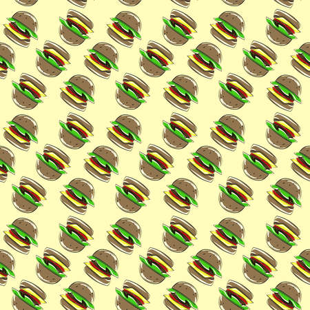Burger pattern, illustration, vector on white background.のイラスト素材