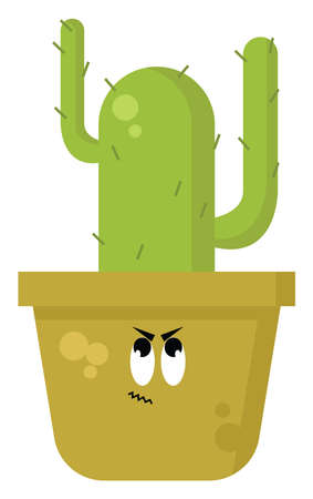 Cactus in yellow pot, illustration, vector on white background.のイラスト素材