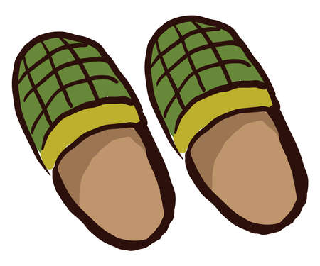 Green slippers, illustration, vector on white background.のイラスト素材
