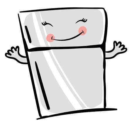 Happy refrigerator, illustration, vector on white background.のイラスト素材