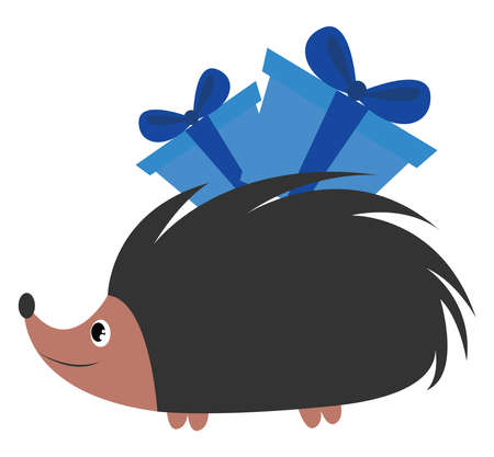 Hedgehog with presents, illustration, vector on white background.のイラスト素材
