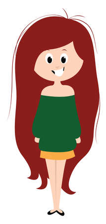 Girl with long hair, illustration, vector on white background.のイラスト素材