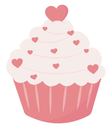 Pink cupcake, illustration, vector on white background.