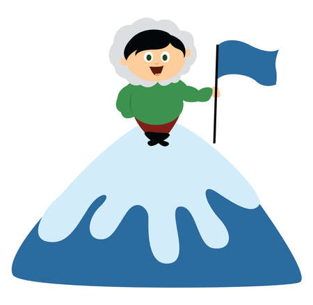 Man on top of the mountain, illustration, vector on white background.のイラスト素材