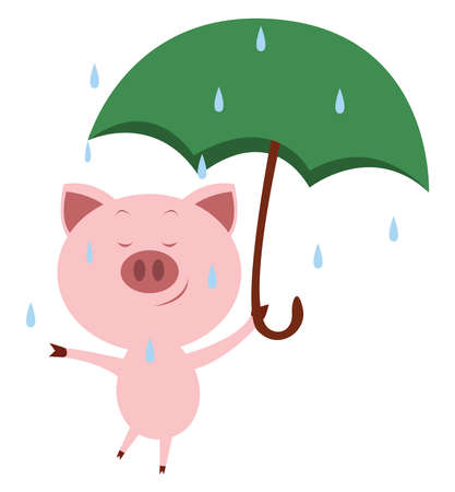 Pig with umbrella, illustration, vector on white background.のイラスト素材