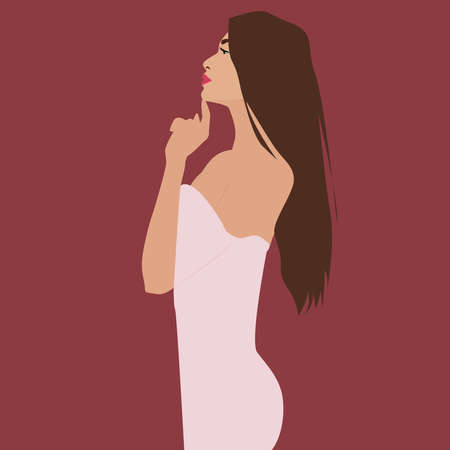 Woman with long hair, illustration, vector on white background.のイラスト素材