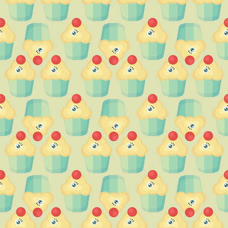 Cupcakes pattern, illustration, vector on white background.のイラスト素材