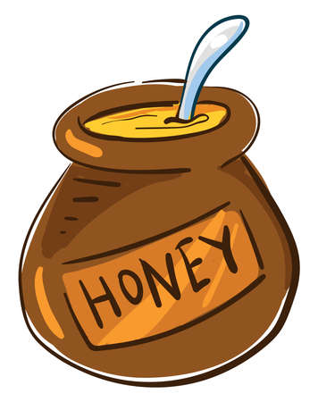 Honey in pot, illustration, vector on white background.のイラスト素材