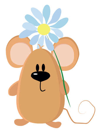 Mouse with flower, illustration, vector on white background.のイラスト素材