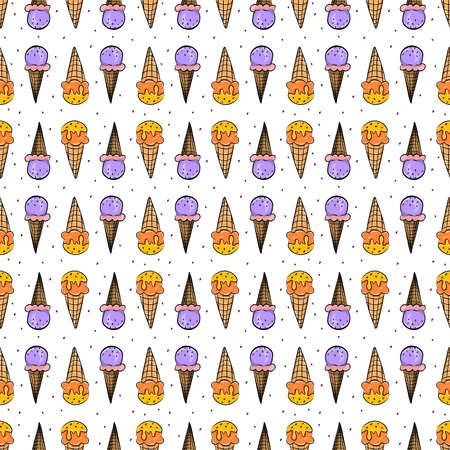 Ice cream pattern, illustration, vector on white background.の写真素材