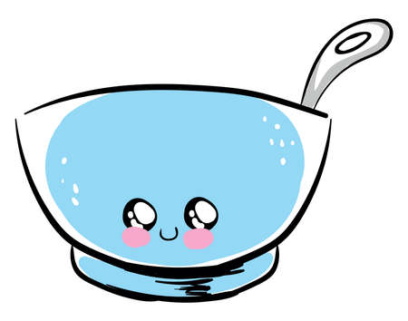 Blue cute bowl, illustration, vector on white backgroundの写真素材