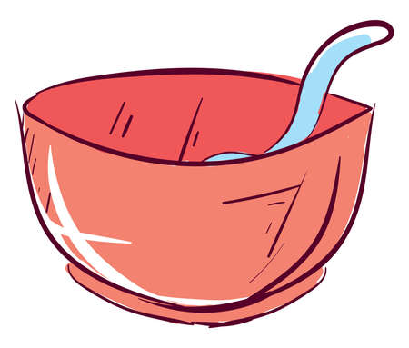 Bowl with spoon, illustration, vector on white backgroundのイラスト素材