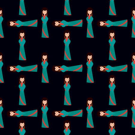Chinese woman pattern, illustration, vector on white backgroundのイラスト素材