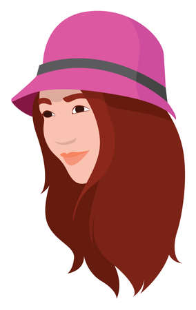 Chinese woman with hat, illustration, vector on white backgroundのイラスト素材
