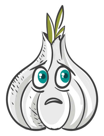 Sad garlic, illustration, vector on white backgroundのイラスト素材