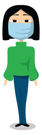 Masked Chinese woman, illustration, vector on white backgroundのイラスト素材