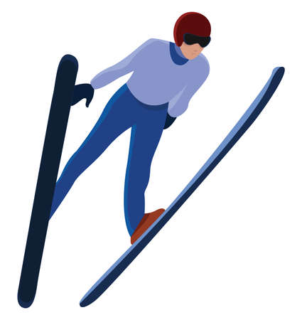 Ski jumping, illustration, vector on white backgroundのイラスト素材