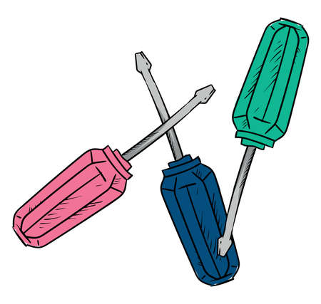 Three screwdrivers, illustration, vector on white backgroundのイラスト素材