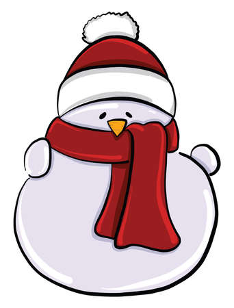 Snowman with red scarf, illustration, vector on white backgroundのイラスト素材