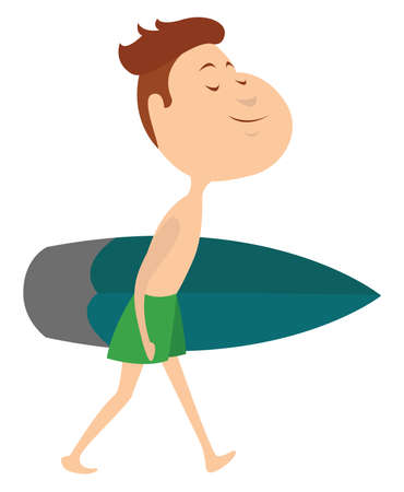 Man with surfing board, illustration, vector on white backgroundのイラスト素材