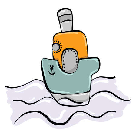 Small boat on water, illustration, vector on white backgroundのイラスト素材