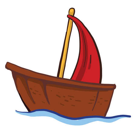 Small wooden boat , illustration, vector on white backgroundのイラスト素材