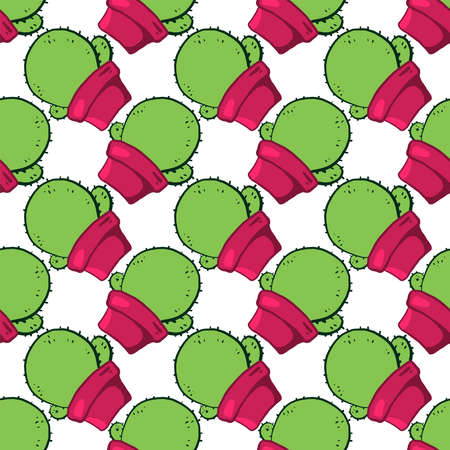 Fat cactus pattern , illustration, vector on white backgroundのイラスト素材