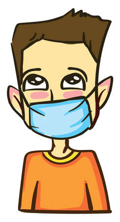 Guy wearing medical mask , illustration, vector on white backgroundのイラスト素材