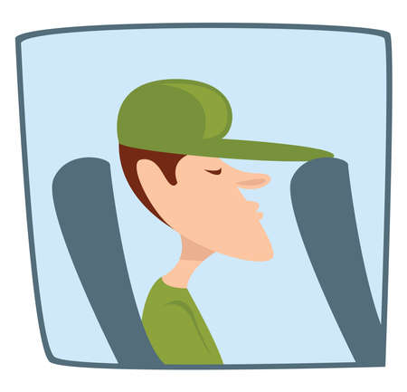 Man in bus , illustration, vector on white backgroundのイラスト素材