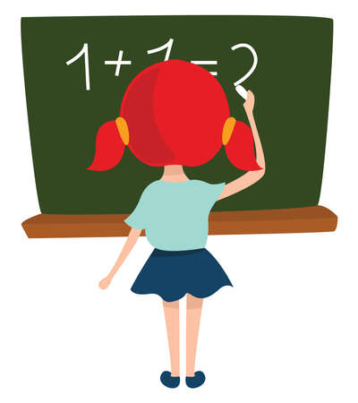 Girl doing math , illustration, vector on white backgroundのイラスト素材