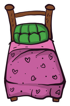 Pink blanket on bed , illustration, vector on white backgroundのイラスト素材