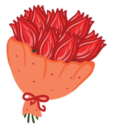 Red roses in a boquet , illustration, vector on white backgroundのイラスト素材