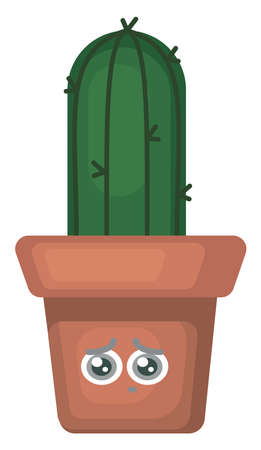 Cactus in sad pot , illustration, vector on white backgroundのイラスト素材